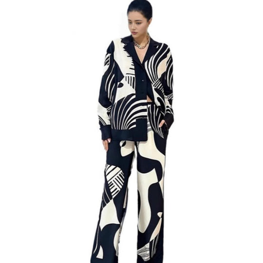 Damen Weitgeschnittenes, florales Langarmhemd und Hose Set