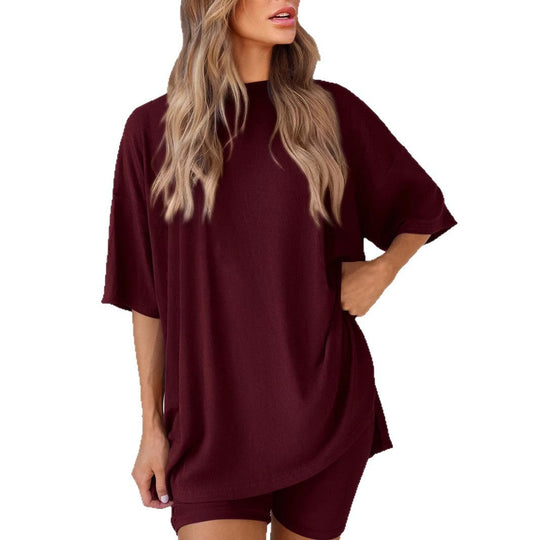 Damen Lässiges Lounge-Set mit übergroßem Oberteil und kurzen Hosen