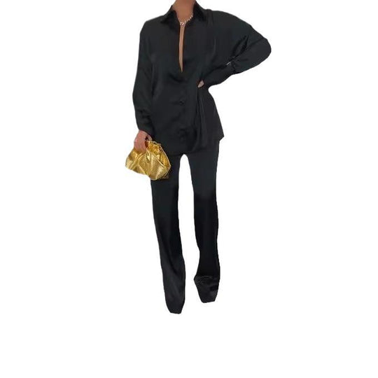 Damen Satin-Hemd und Palazzo-Hose Lounge-Set Shop Nory