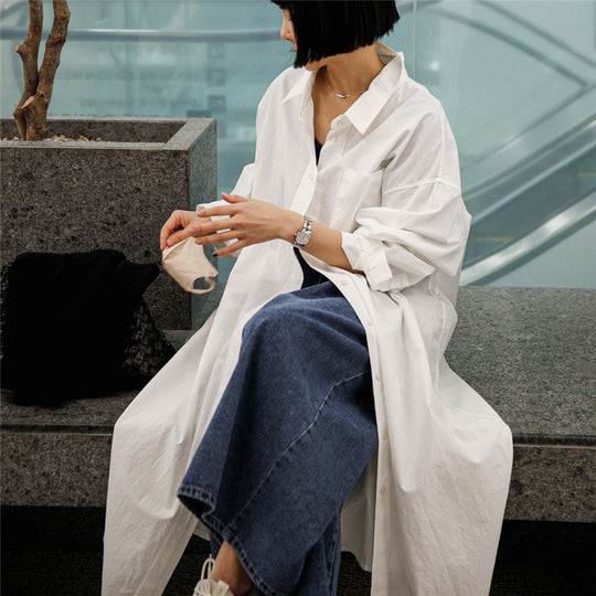 Damen Oversize-Hemdblusenkleid mit langem Saum und verdeckter Knopfleiste Shop Nory