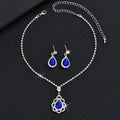 Tropfenpendant und passendes Tropfohrschmuckset für Braut mit kubischem Zirkonia-Halo