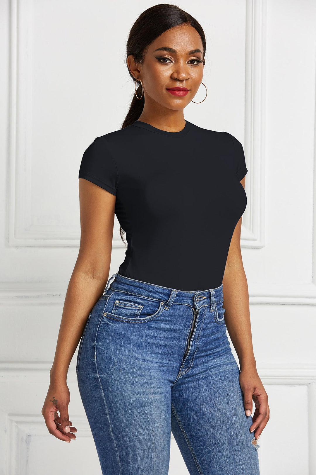 Damen figurbetonter Kurzarm-Bodysuit