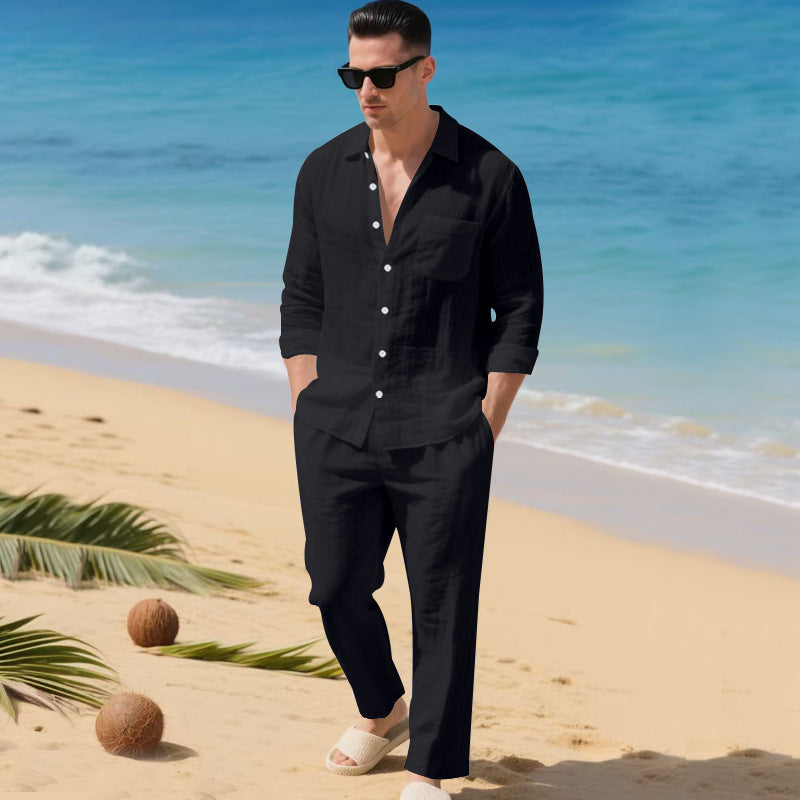 Herren leichtes Leinen-Outfit mit stilvollem Hemd und eleganter Hose ShopNory