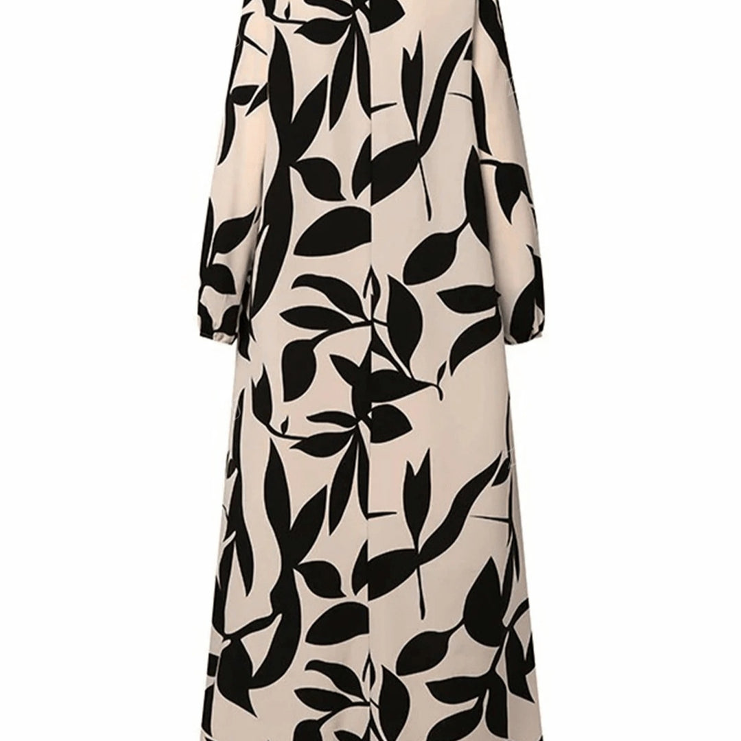 Damen Maxikleid mit lockerem A-Linien-Schnitt, weitem Fall und auffälligem Blattprint Shop Nory