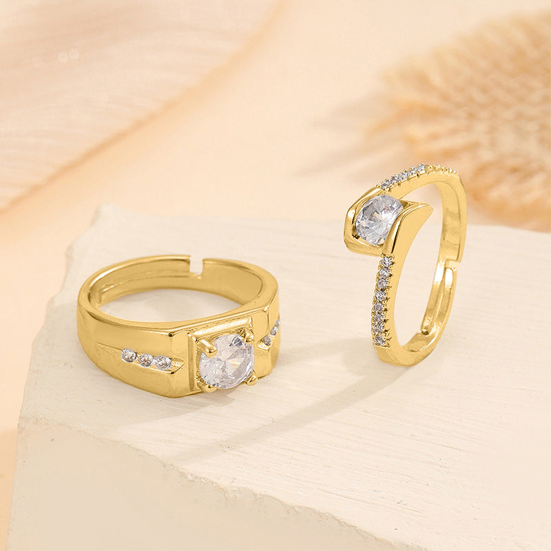 Damen Elegantes Set aus zwei Ringen mit funkelnden Zirkoniasteinen Shop Nory