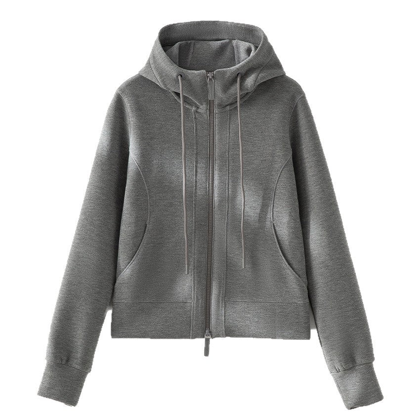 Damen Kurze Kapuzen-Sweatjacke mit Zwei-Wege-Reißverschluss und Kängurutaschen Shop Nory