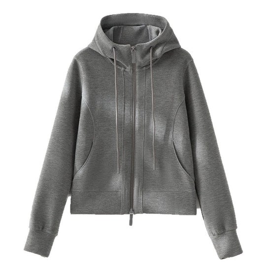 Damen Kurze Kapuzenjacke aus Sweat mit durchgehendem Zweiwege-Reißverschluss und taillierter Passform Shop Nory