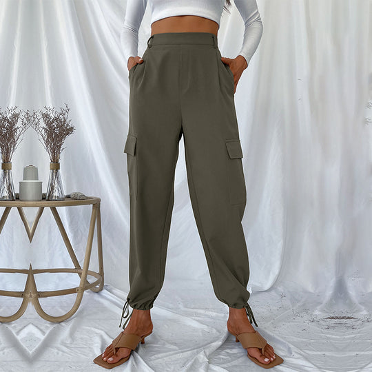 Damen High-Waist Cargo-Joggerhose mit Pattentaschen und Saum-Tunnelzug Shop Nory