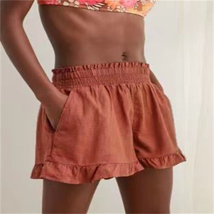 Damen Lockere Shorts mit Volant und Taschen