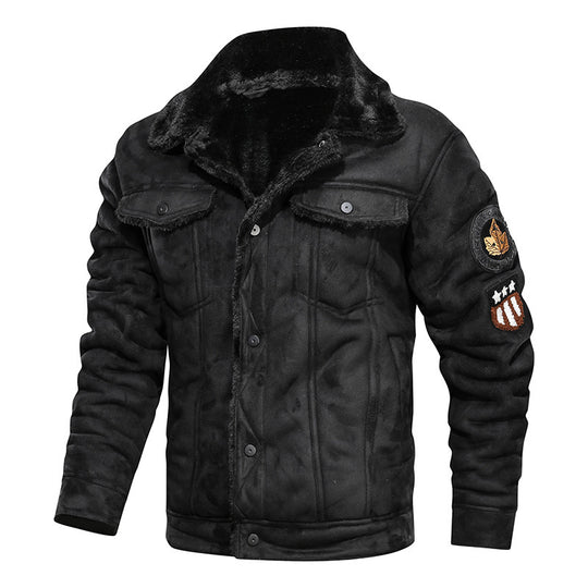Herren Wildlederjacke mit Teddyfutter und Military-Patches Shop Nory