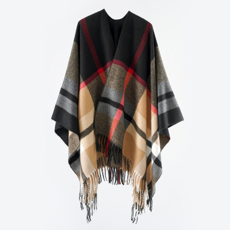 Damen Oversize-Poncho im Kaschmir‑Touch mit V‑Ausschnitt und Fransensaum Shop Nory