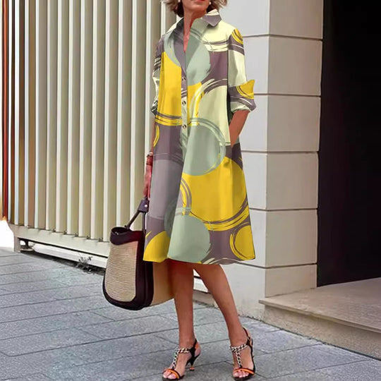 Damen Hemdblusenkleid mit modernem Muster Shopnory