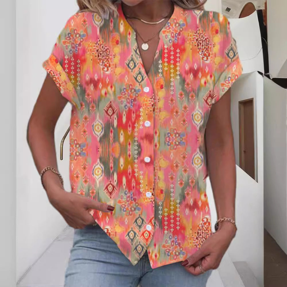 Damen Kurzarmbluse mit kunstvollem Ikat-Design