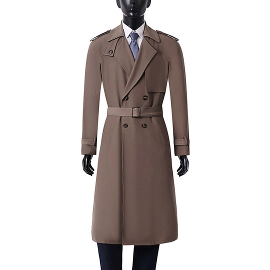 Herren Klassischer Doppelreihiger Trenchcoat aus leichtem Wollmix mit Schalkragen und Epauletten Shop Nory