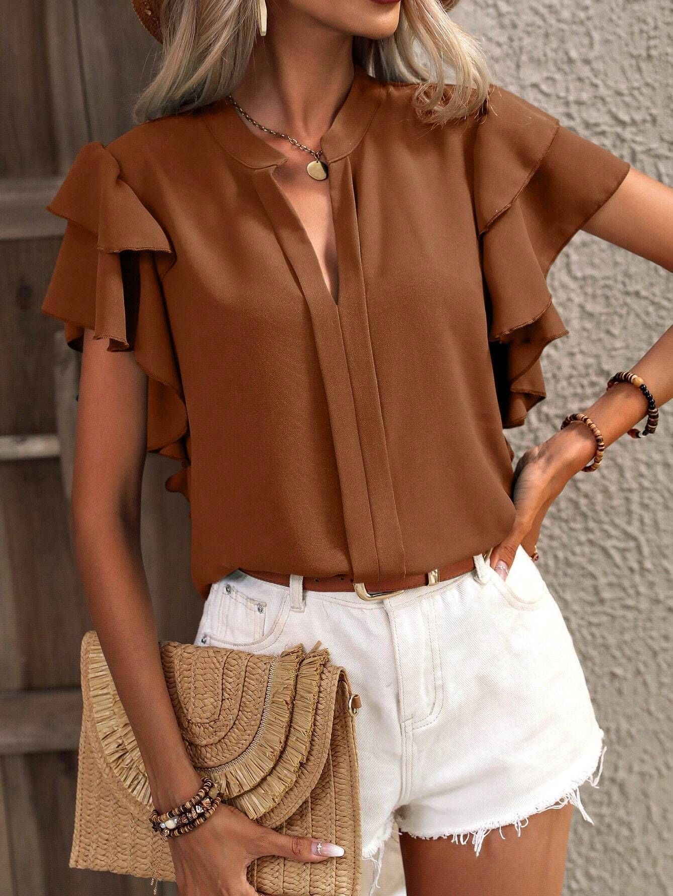 Damen elegante Bluse mit voluminösen Rüschen