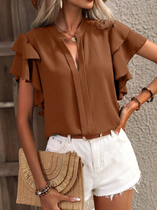 Damen elegante Bluse mit voluminösen Rüschen