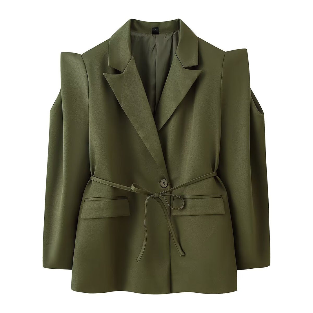 Damen Blazer mit Schulter-Cutouts, Taillengürtel und Ein-Knopf-Verschluss Shop Nory