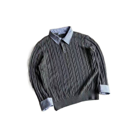 Damen gestrickter Polo-Pullover mit Zopfmuster und eingesetztem Hemdkragen Shop Nory