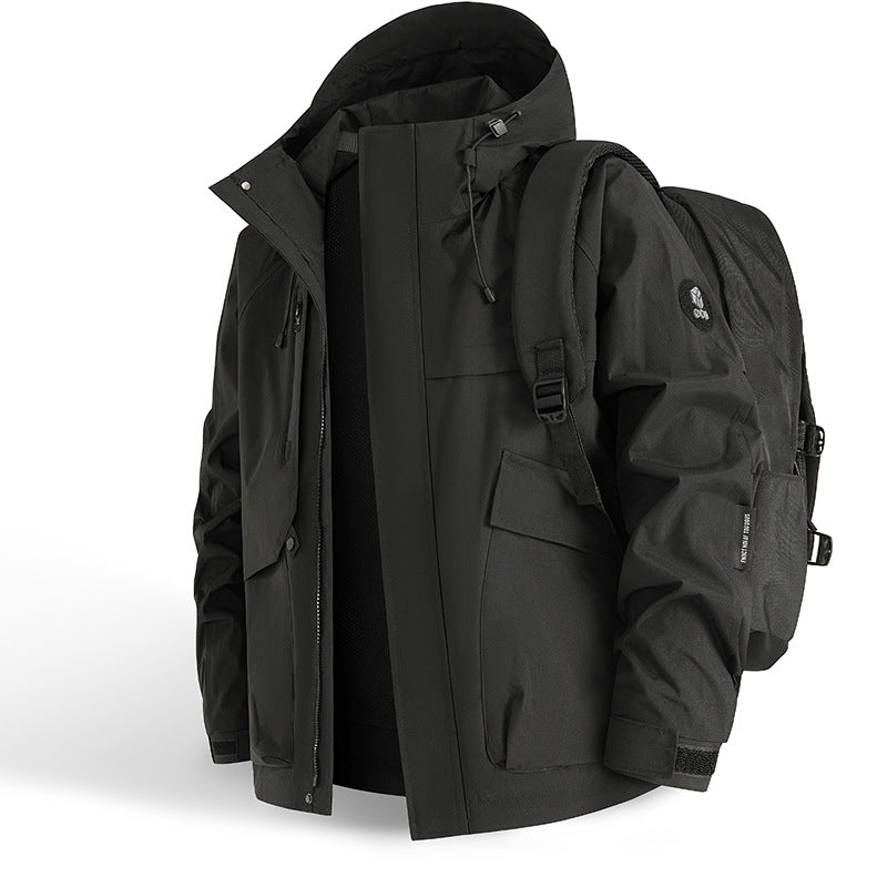 Herren technische Allwetterjacke mit praktischen Taschen und verstellbarem Kragen