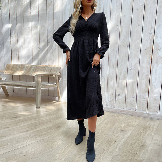 Damen Midikleid mit strukturierter Tupfen-Optik, V-Ausschnitt und tailliertem Empire-Schnitt Shop Nory