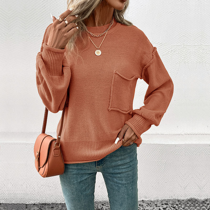 Damen Lässiger Strickpullover mit aufgesetzter Tasche Shop Nory