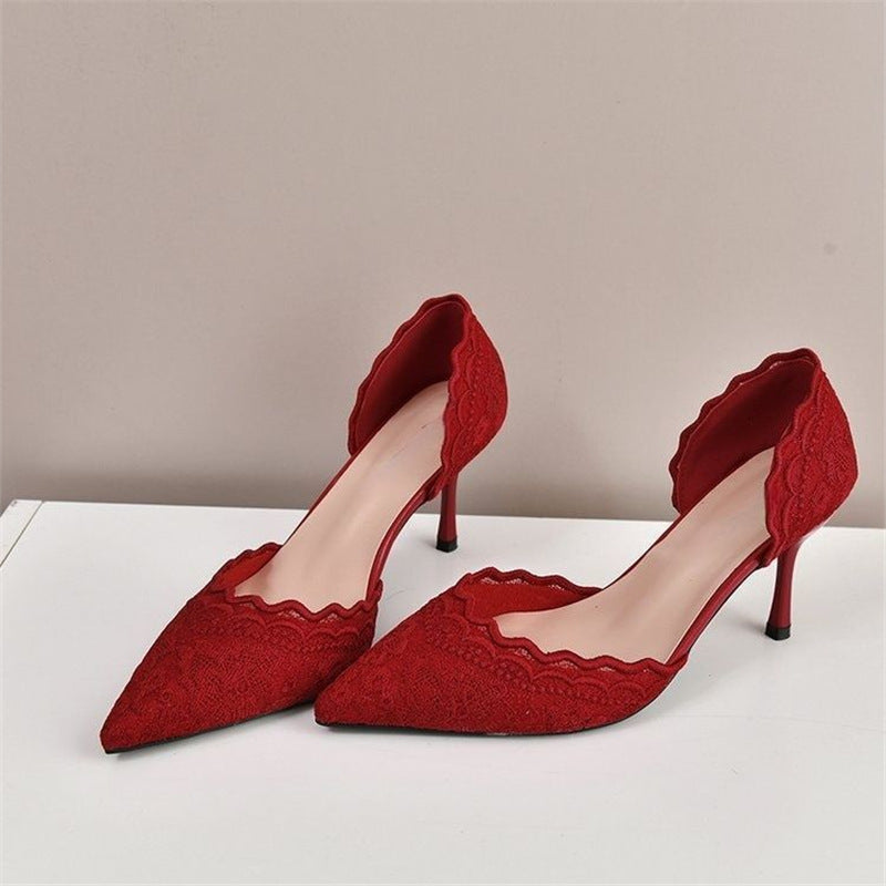 Damen elegante Slingback-Pumps mit zarter Spitzenverzierung