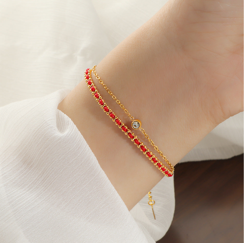 Damen Fußkette mit funkelnden Zirkonia und rotem Kristall Shop Nory