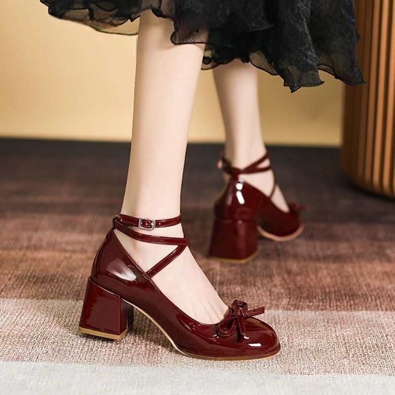 Damen elegante Ballerina-Pumps mit verstellbarem Fesselriemen und Schnürung