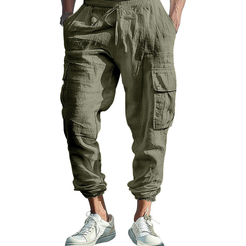 Herren luftige Cargo-Hose mit elastischem Bund und seitlichen Taschen