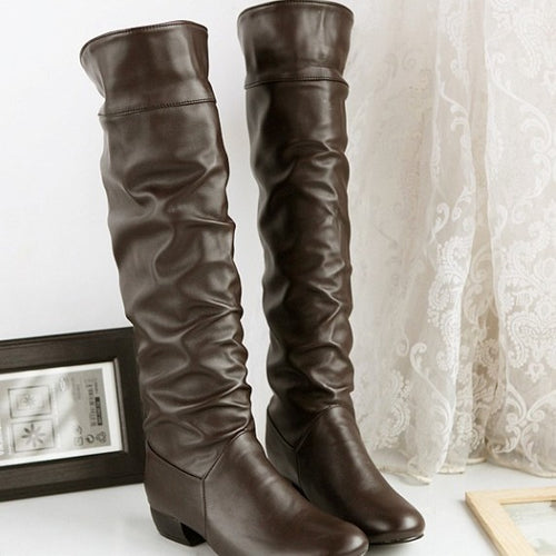 Damen kniehohe Slouch-Stiefel mit Umschlag und flachem Absatz Shop Nory