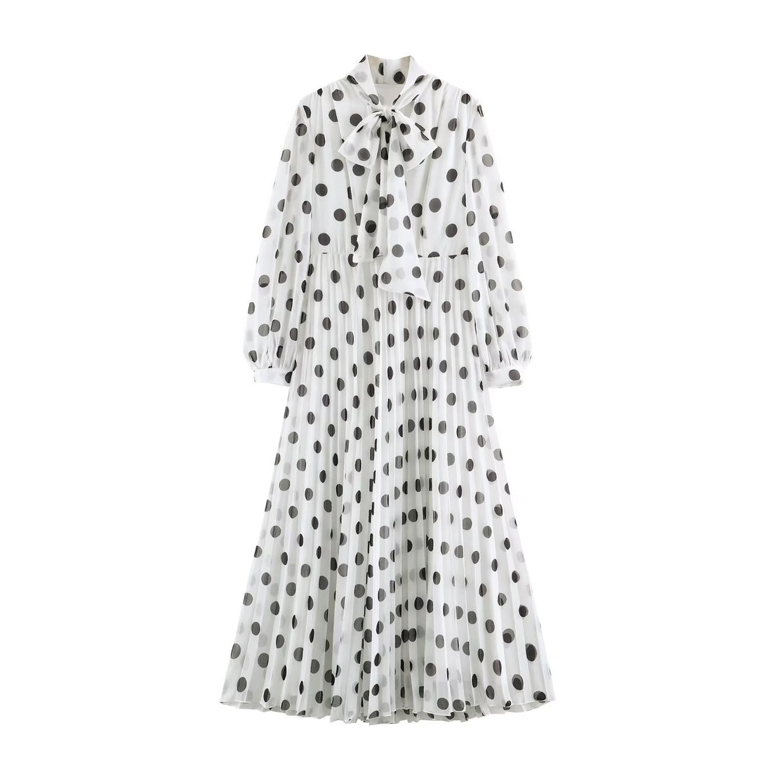 Damen Midikleid mit Plissee-Rock, Schleifenkragen und Volumenärmeln Shop Nory