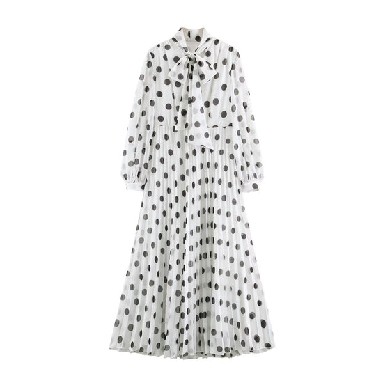 Damen Midikleid mit Plissee-Rock, Schleifenkragen und Volumenärmeln Shop Nory