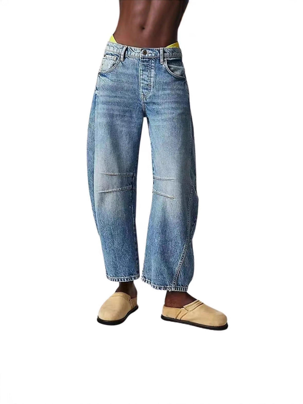 Damen Lässige Weite Denim-Hose mit Tunnelzug