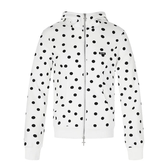 Damen Figurnahe Kapuzen‑Sweatjacke mit Punktmuster, Metall-Frontreißverschluss und Kängurutaschen Shop Nory