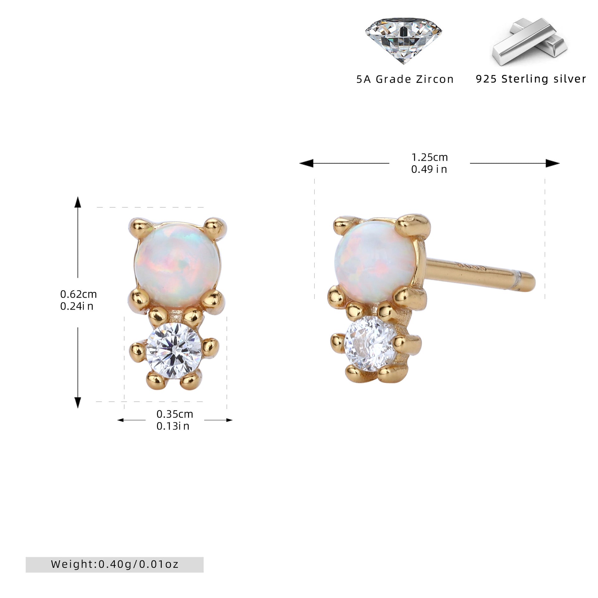 Damen Ohrstecker aus 925er Sterling Silber mit hochwertigem Zirkon und opalisierendem Design Shop Nory