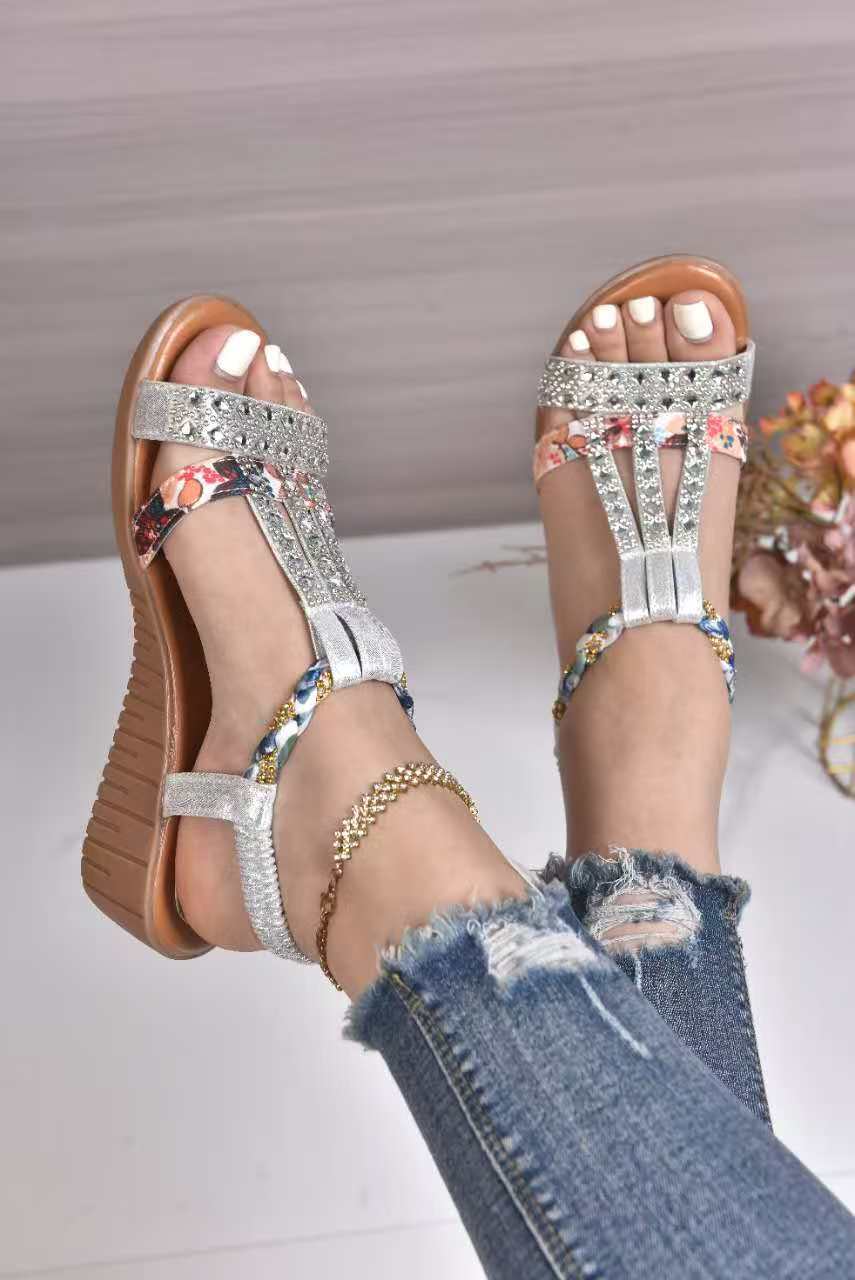 Damen Elegante Sandalen mit modischen Glitzer- und Blumenapplikationen