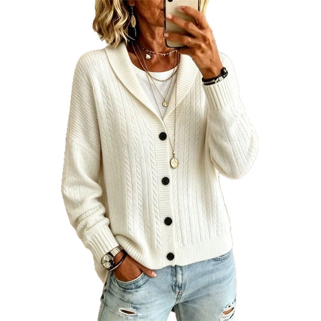 Damen Langer Schalkragen-Cardigan aus Zopfmuster mit gerippten Bündchen Shop Nory