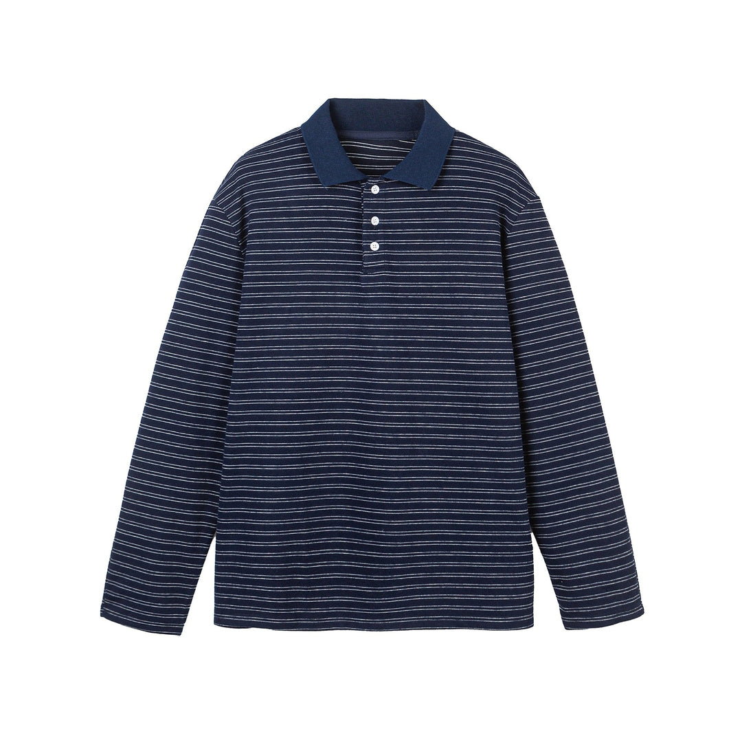 Herren Langarm-Poloshirt im Streifen-Jersey mit Henley-Knopfleiste Shop Nory