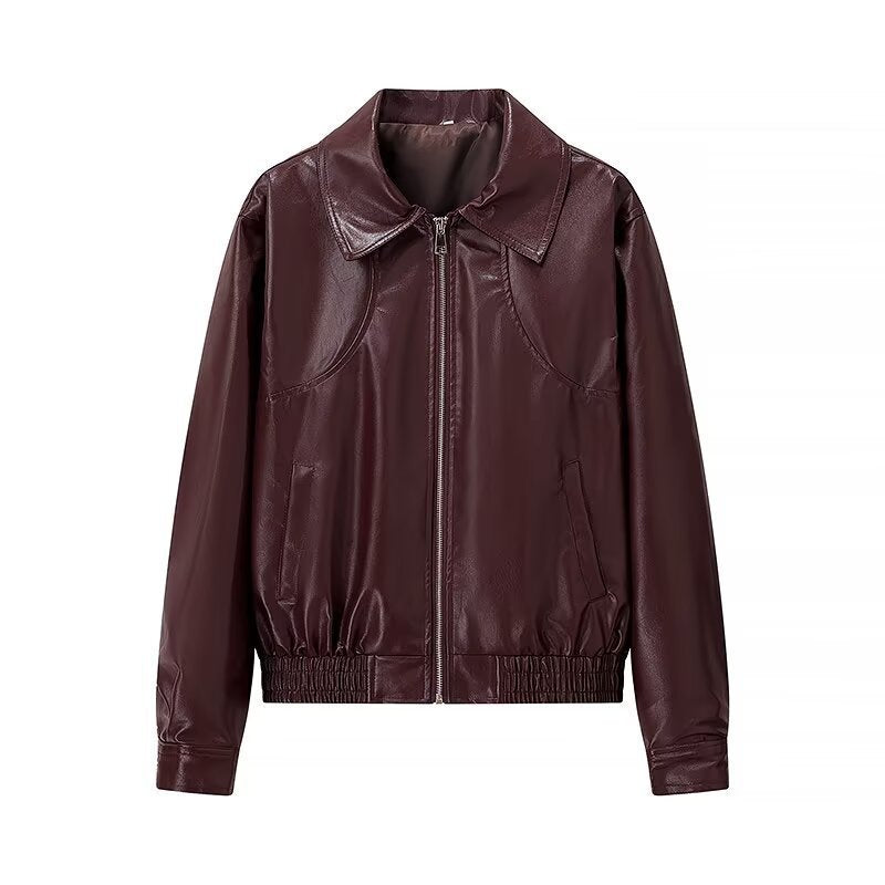 Damen Glänzende Kunstleder-Blousonjacke mit Reißverschluss und elastischem Saum Shop Nory