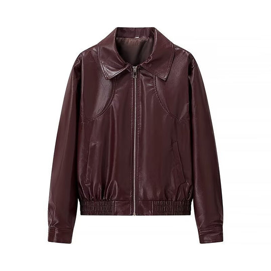 Damen Glänzende Kunstleder-Blousonjacke mit Reißverschluss und elastischem Saum Shop Nory