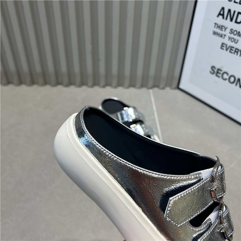 Damen Spitz zulaufende Mule‑Sneaker mit doppelten Schnallenriemen und flacher Plateausohle Shop Nory