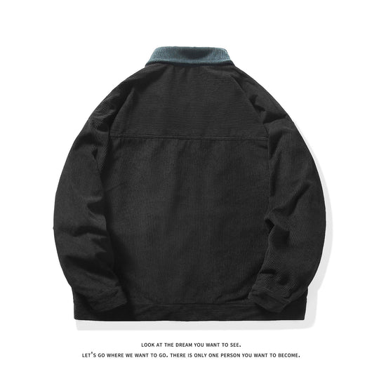 Herren Feincord-Übergangsjacke mit durchgehendem Reißverschluss, Kontrastkragen und aufgesetzten Taschen Shop Nory
