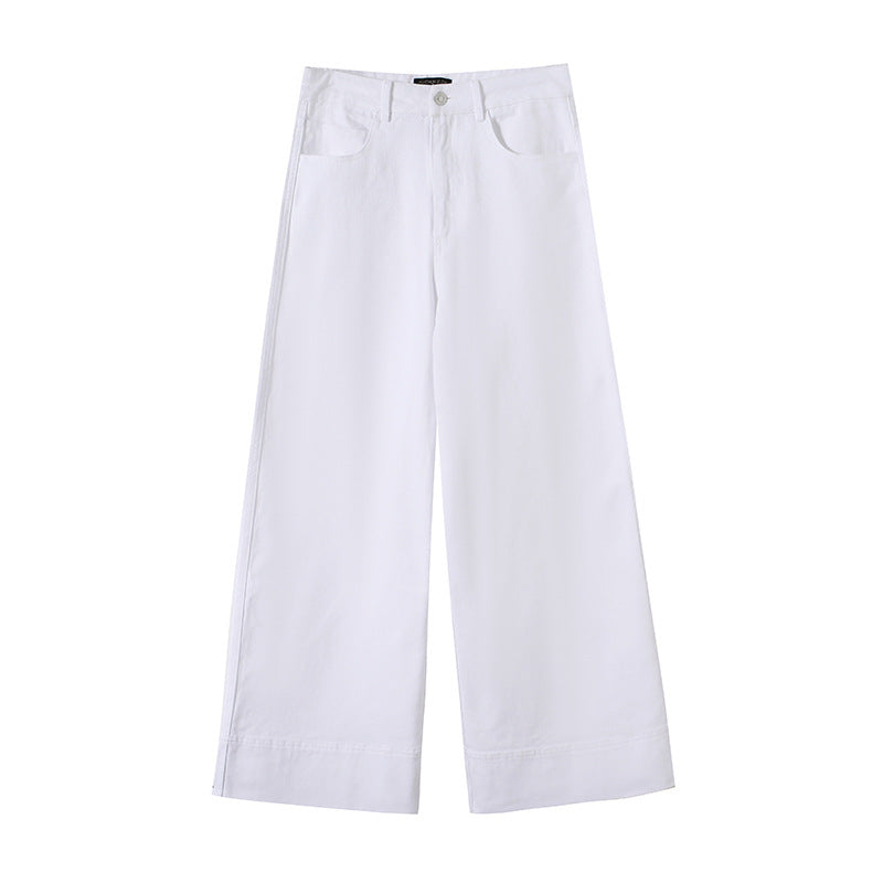 Damen Weite hochtaillierte Palazzo-Hose aus Baumwollmix mit Umschlagsaum Shop Nory