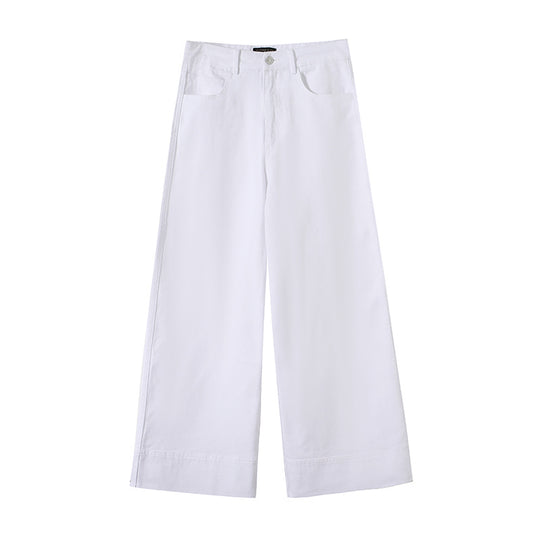 Damen Weite hochtaillierte Palazzo-Hose aus Baumwollmix mit Umschlagsaum Shop Nory