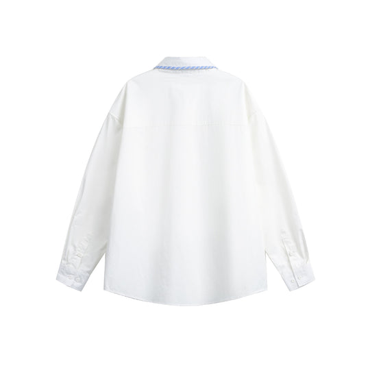 Unisex Oversize-Hemdjacke mit gestreifter Paspelierung am Kragen und durchgehender Knopfleiste Shop Nory