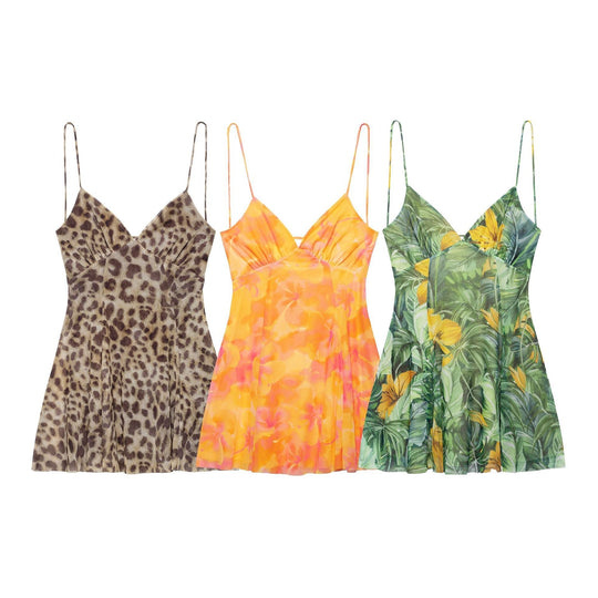 Damen Minikleid mit Floralem Muster und Feinen Spaghettiträgern