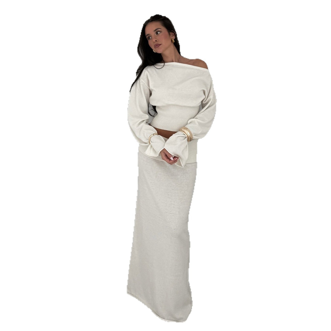 Damen nan schulterfreies Kurz-Cropped-Strickoberteil mit breite(r)m Rippenbund und taillierender Passform Shop Nory