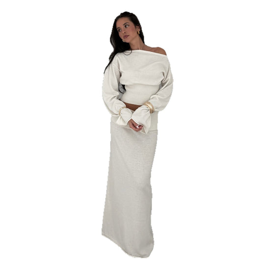 Damen nan schulterfreies Kurz-Cropped-Strickoberteil mit breite(r)m Rippenbund und taillierender Passform Shop Nory