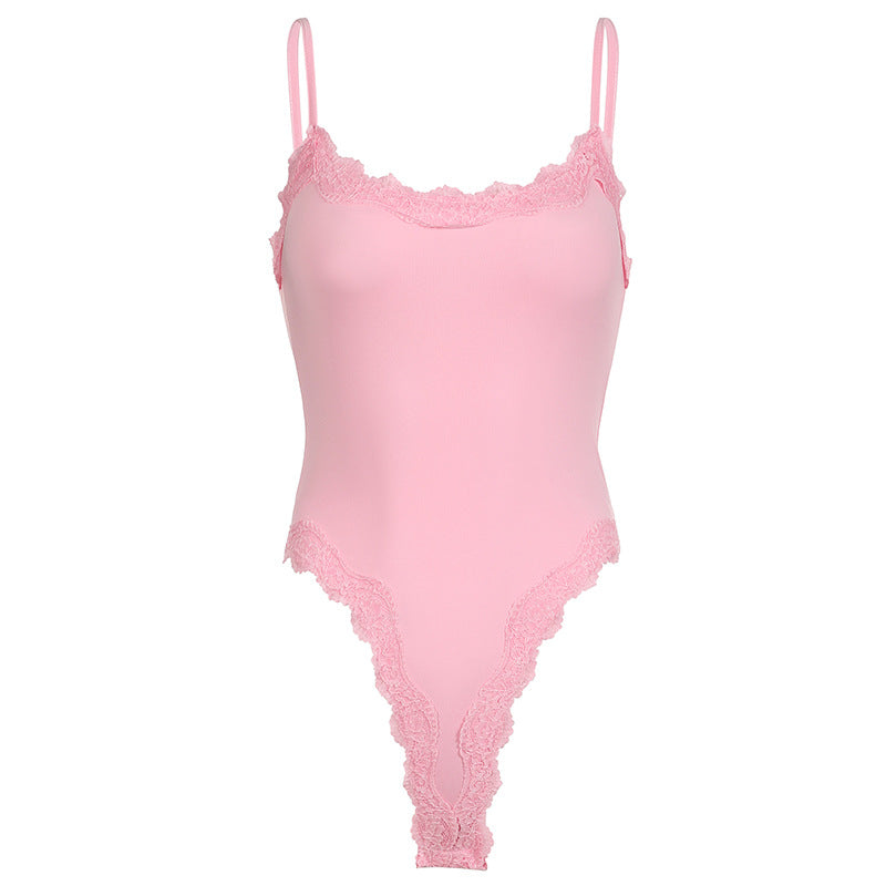 Damen eleganter Bodysuit mit Spitzenakzenten und verstellbaren Trägern