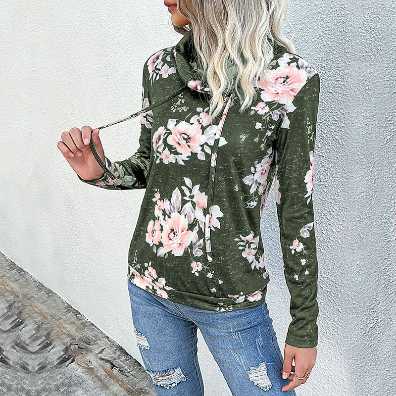 Damen Schlauchkragen-Sweatshirt mit floralem Alloverprint und Kordelzug Shop Nory